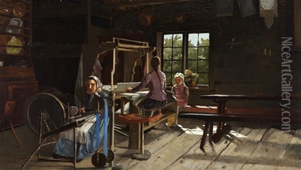 Scene From A Farmer's Cabin Oil Painting - Sigfrid August Keinanen