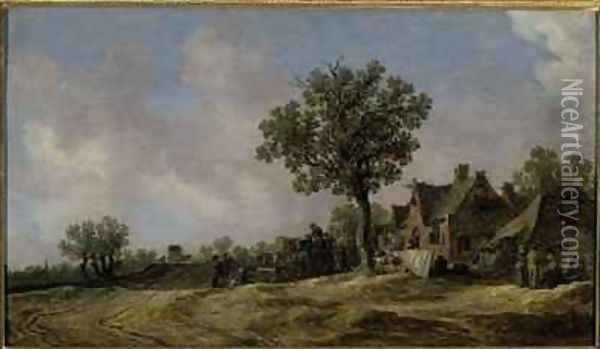 Tavern on a Country Road Oil Painting - Jan van Goyen