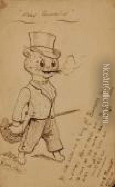 Pen And Ink Drawing Oil Painting - Louis William Wain
