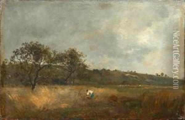 Erntearbeiter In Getreidefeld. Oil Painting - Jules Rozier