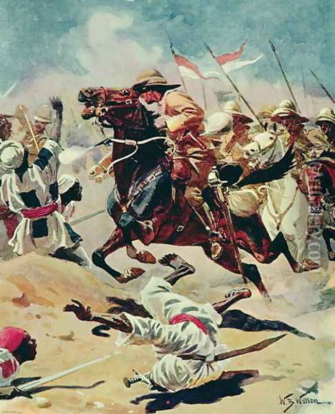 Charge of the 21st Lancers at Omdurman, 2nd September 1898 Oil Painting - William Barnes Wollen