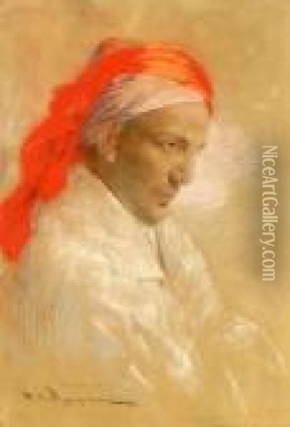 Portret Mezczyzny W Czerwonym Turbanie Oil Painting - Feliks M. Wygrzywalski