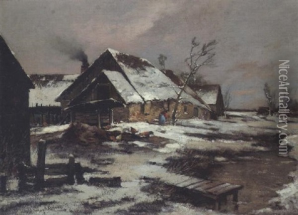Holzarbeit In Winterlicher Landschaft Oil Painting - Adolf Kaufmann