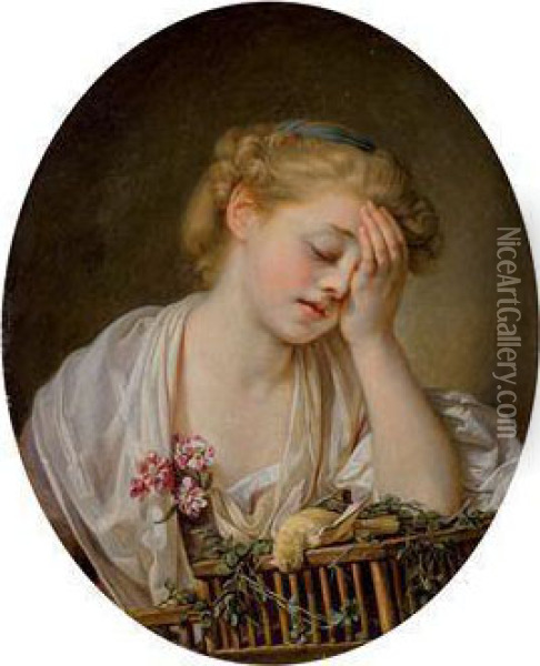 Une Jeune Femme Qui Pleure Son Oiseau Mort Oil Painting - Jean Baptiste Greuze