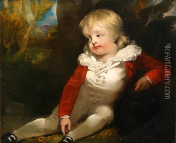 Portrait Of A Young Boy Seated In A Landscape Oil Painting - George Romney