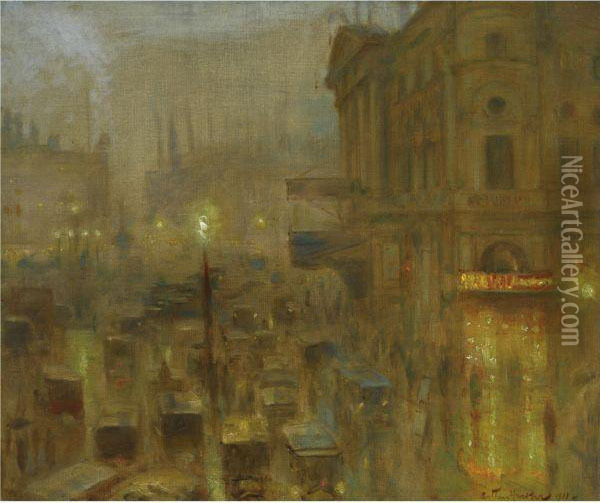 Return From The Matinee, Piccadilly Circus Oil Painting - Arthur Hacker