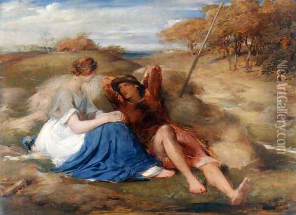 The Lover's (or The Harvesters') Oil Painting - George Richmond