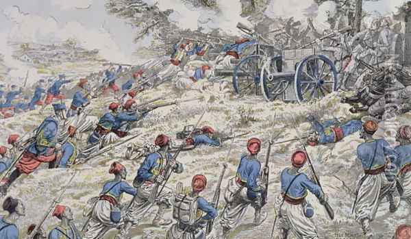 Algerian riflemen of the French army attacking German guns during the Battle of the Marne in 1918 Oil Painting - Fernand Auguste Besnier