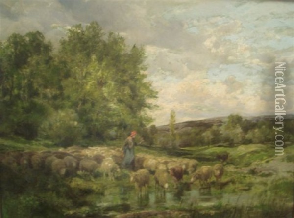 Scene De Paturage Aux Moutons Oil Painting - Clement (Charles-Henri) Quinton