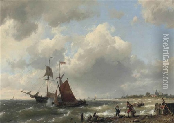 In Full Sail Oil Painting - Hermanus Koekkoek the Elder