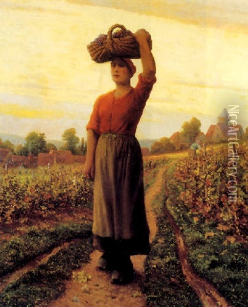 Harvesting The Grapes Oil Painting - Aime Perret