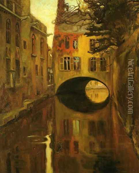 House over the Bridge (Casa sobre el puente) 1909 Oil Painting - Diego Rivera