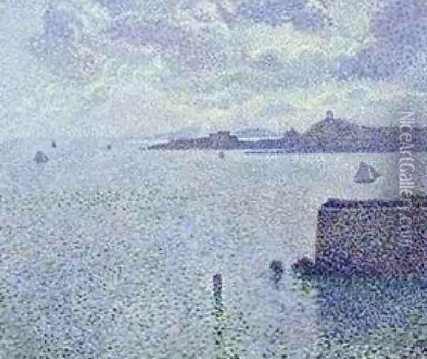 Sailing Boats In An Estuary Oil Painting - Theo van Rysselberghe