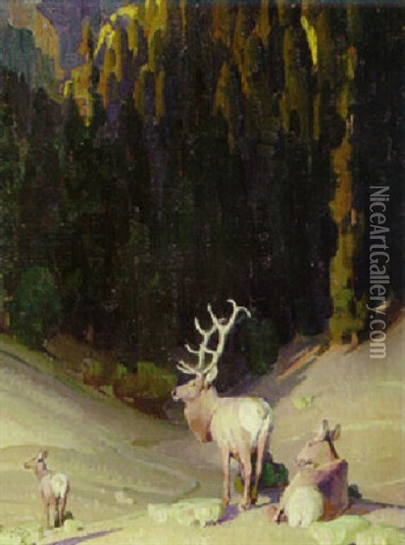 Elk Oil Painting - William Herbert Dunton