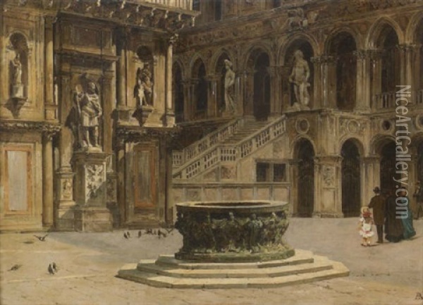 The Courtyard At The Doge's Palace, Venice Oil Painting - Antonietta Brandeis