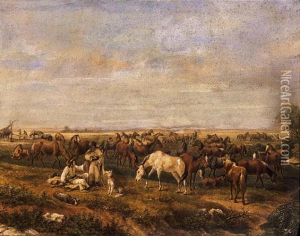 Horse-breeding Oil Painting - Karoly Klette