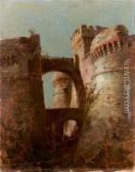 Il Castello Di Castruccio A Sarzana Oil Painting - Achille Beltrame