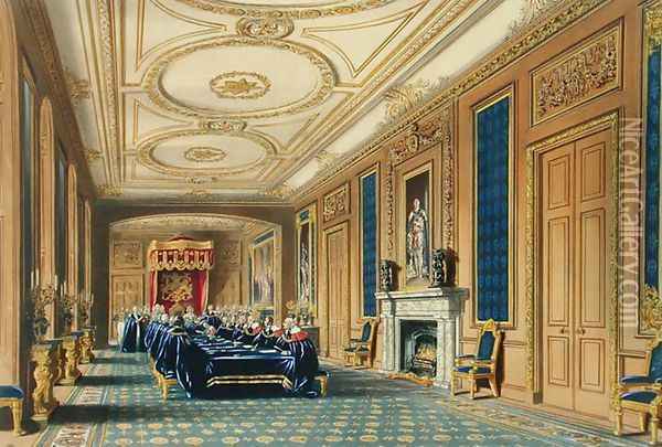 The Throne Room, Windsor Castle - The Installation of the Order of the Garter, 1838 Oil Painting - James Baker Pyne