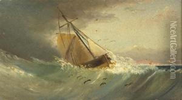 A Sailing Vesselin Rough Seas. Oil Painting - Clement Drew