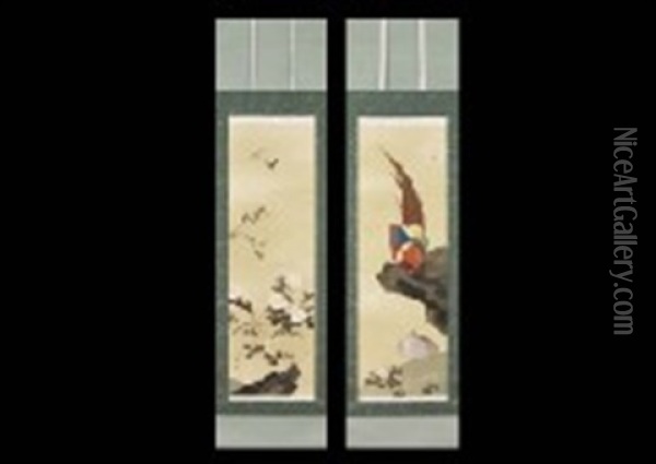 Long Spring With Birds (2 Works) Oil Painting - Iskizaki Koyo