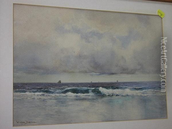 Shipping Off A Coastline Oil Painting - Alfred J. Warne Browne