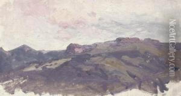 Mountain Range Oil Painting - Franz Roubaud