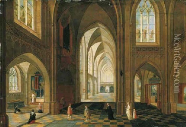 The Interior Of A Gothic Cathedral Looking East Oil Painting - Peeter Neeffs the Younger
