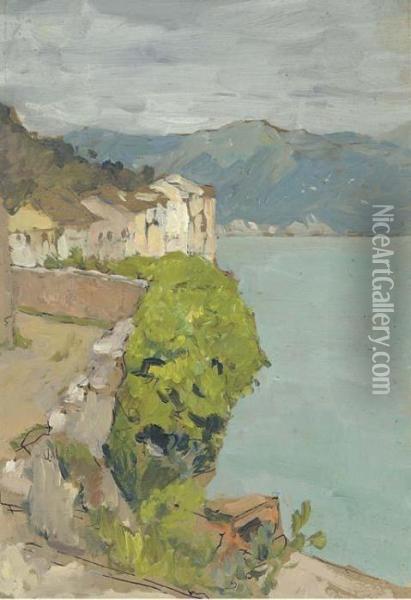 View Of A Coastal Village Oil Painting - Isaak Ilyich Levitan