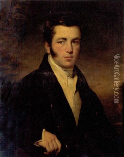 Portrait Of A Gentleman In A Black Jacket And White Waistcoat Oil Painting - Sir Francis Grant