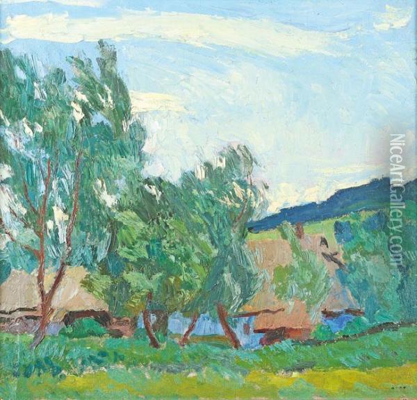 Pejzaz Wiejski Z Drzewami Oil Painting - Stanislaw Kamocki