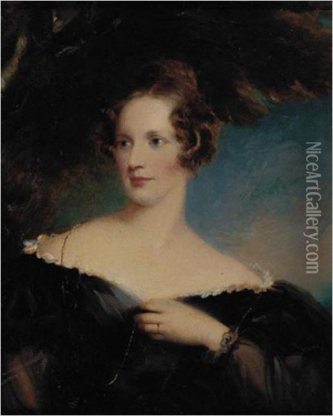 Portrait Of A Lady With A Black Dress And Gold Chain Oil Painting - Sir Thomas Lawrence