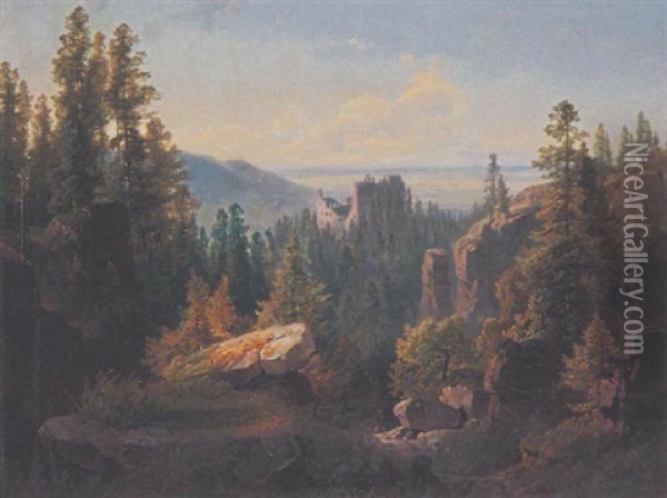 Blick Auf Burg Alt-eberstein Oil Painting - Ernst Schweinfurth