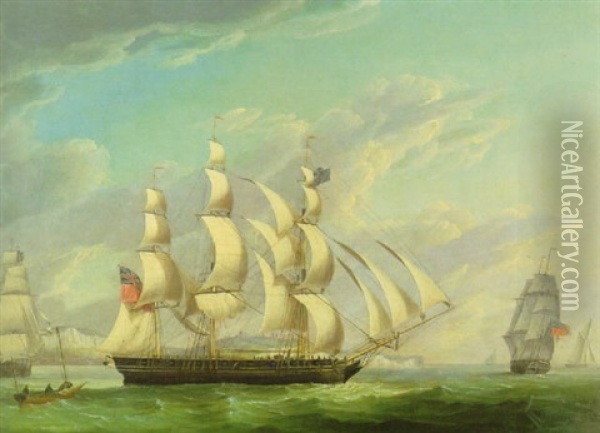 A Three-master, Said To Be Cracker, In Three Position Off   Dover Oil Painting - Ralph Dodd