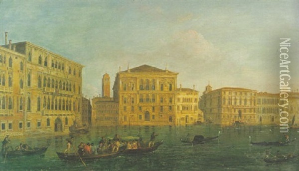 Vue De La Casa Foscari Et Du Palazzo Balbi A L'angle Du Grand Canal Oil Painting - Giuseppe Bernardino Bison