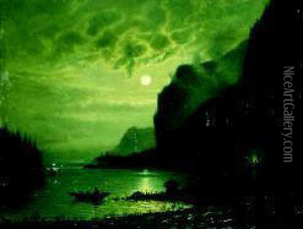 Notturno Sul Lago Di Como Oil Painting - Giuseppe De Rubelli