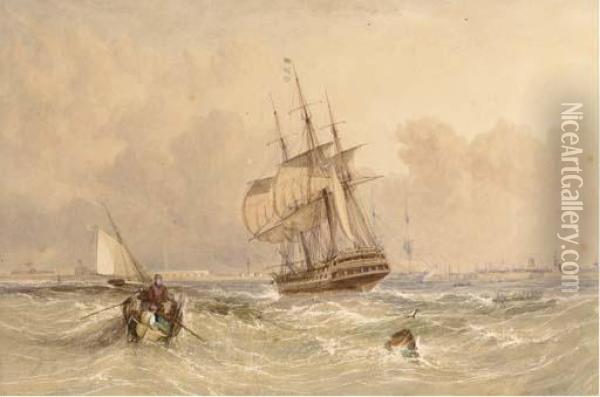 Frigates And A Cutter At Spithead Oil Painting - Adolphus Knell