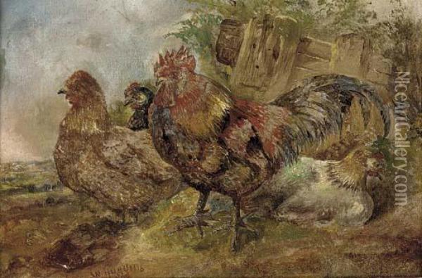A Cock And Hens Oil Painting - William Huggins