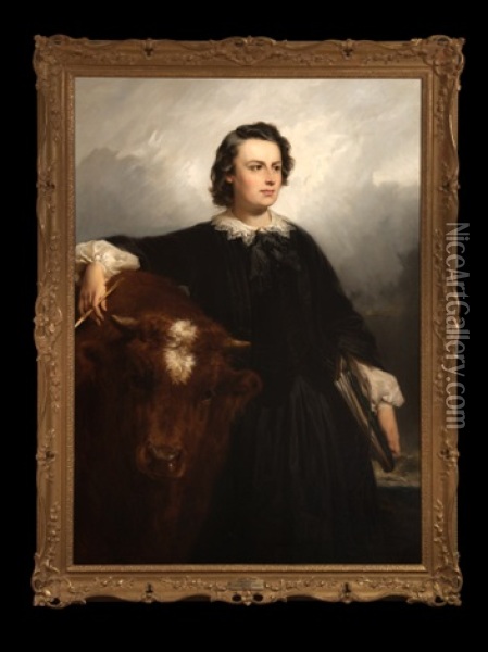 Portrait Of Rosa Bonheur With Bull Oil Painting - Edouard Louis Dubufe