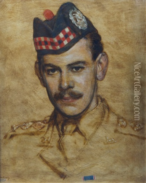 Portrait Of An Army Officer Wearing The Glengarry Of The Gordon Highlanders Oil Painting - Casimir (Count) Markievicz