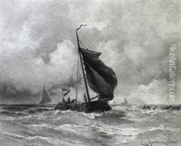 Shipping In Rough Seas Oil Painting - Jacob Eduard Heemskerck van Beest