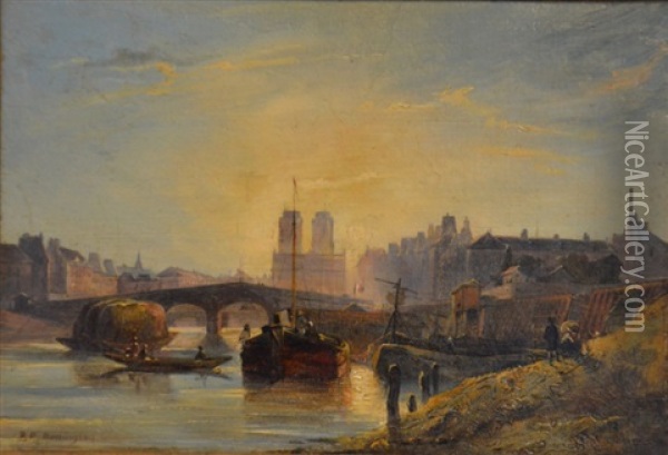 Vue De Paris Depuis La Seine, Notre Dame En Fond Oil Painting - Richard Parkes Bonington