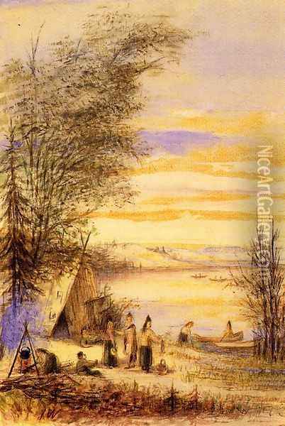 Indian Encampment by the Lake Oil Painting - Juan Buckingham Wandesforde