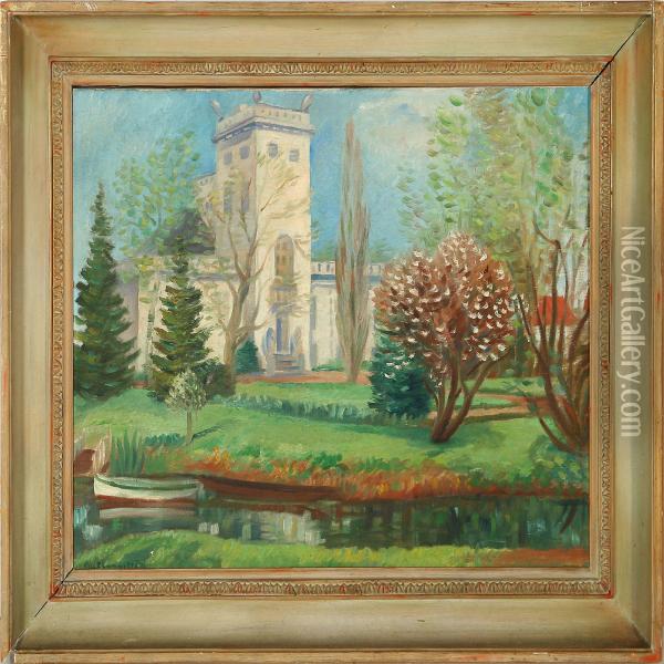 View Of A Park Oil Painting - Knut Lundstrom
