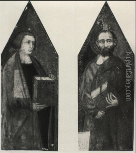 Two Saints Holding Books Oil Painting - Pietro Lorenzetti