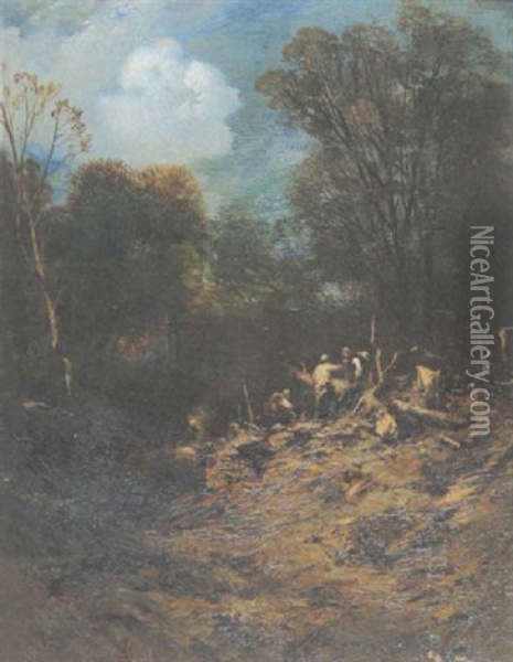 Holzfaller Auf Einer Waldlichtung Oil Painting - Charles Hoguet
