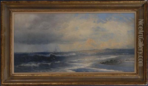 Hamilton:coastal View With Ships Oil Painting - James Hamilton