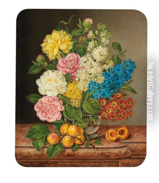 Flower Piece With Apricots Oil Painting - Anton Fidler