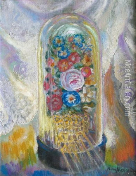 Fleurs Sous Une Cloche De Verre Oil Painting - Nina Alexandrowicz