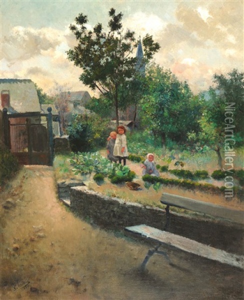 Jardin A Nafraiture Oil Painting - Leon Frederic