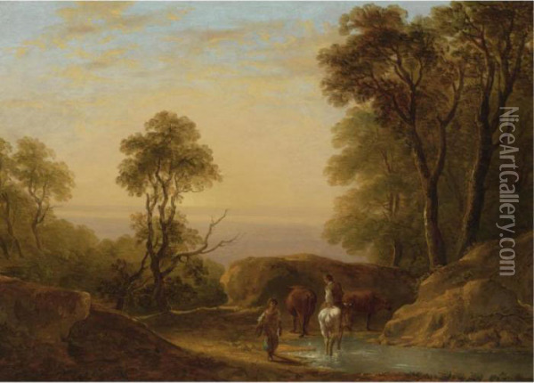 An Evening Landscape Oil Painting - Thomas Barker of Bath